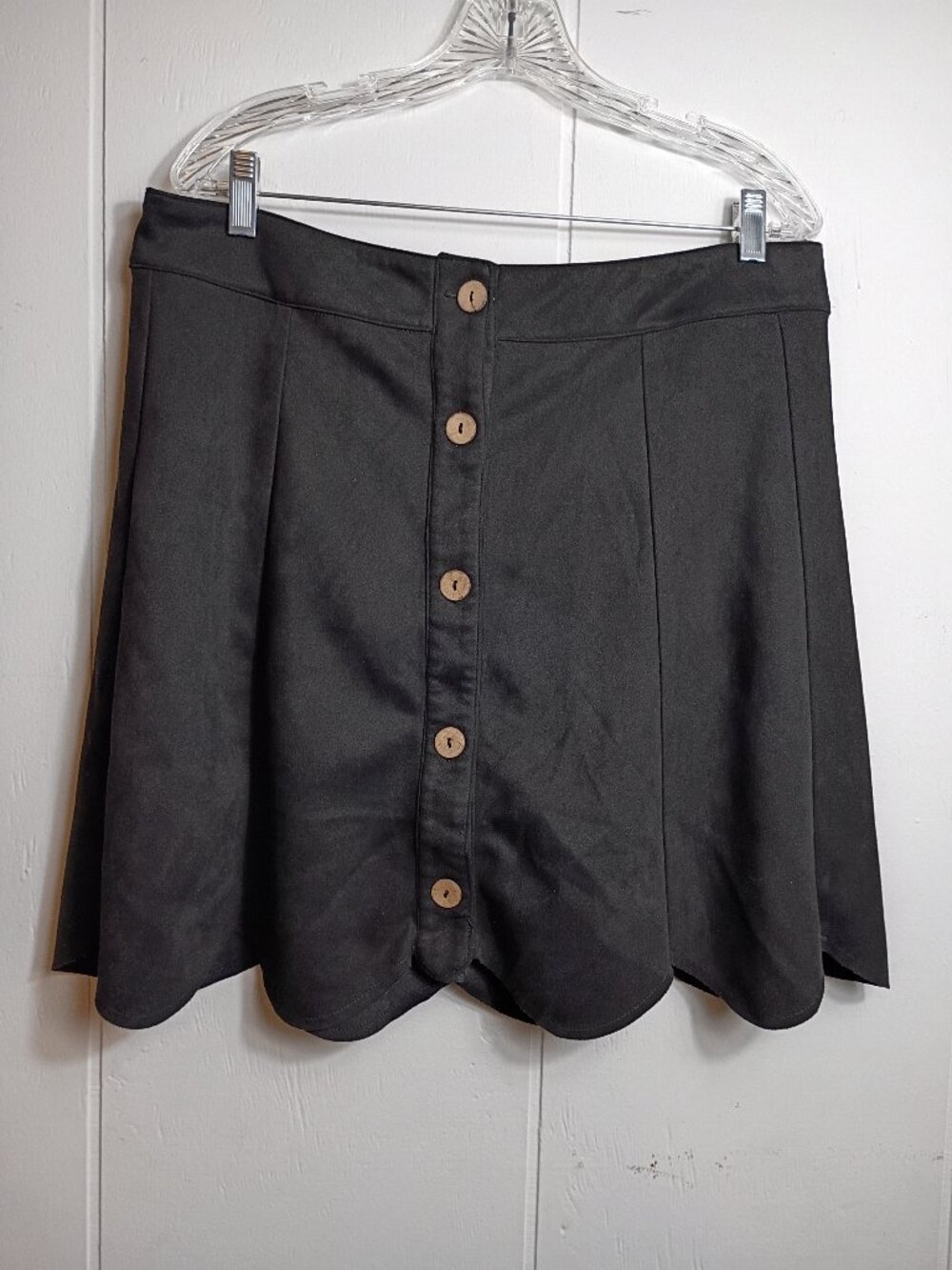 Womens 3XL Oddy Black Velour Faux Suede Scalloped Hem Button Front Skirt NWOT